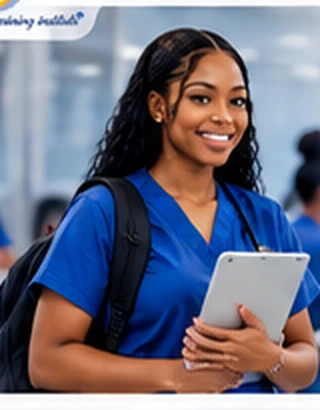 AI-generated healthcare student with tablet