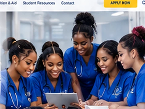 AI-generated student group in blue scrubs