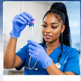 AI-generated healthcare student in blue scrubs